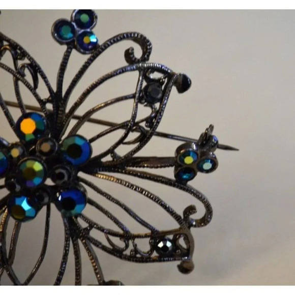 Large Floral Brooch Rhinestone Vintage Jewelry Statement Piece - Picture 10 of 10